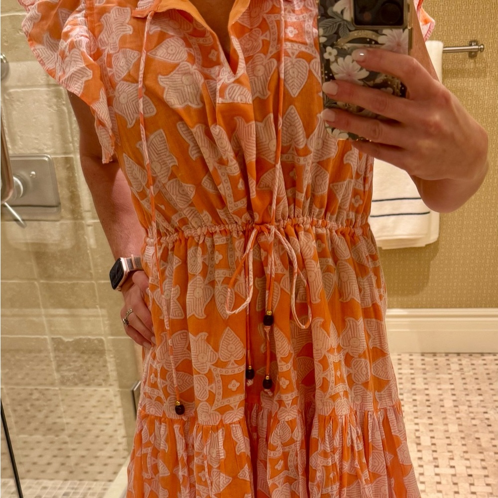 Oliphant Orange and White Leaf Print Dress